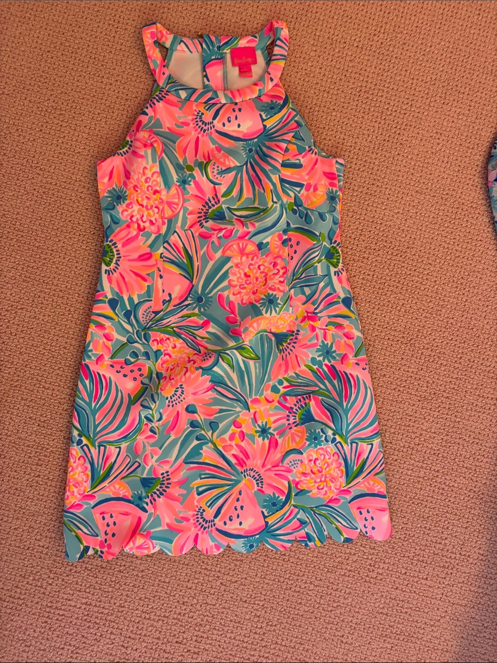 Lilly Pulitzer Girls' Bright Pink & Turquoise Floral Halter Dress